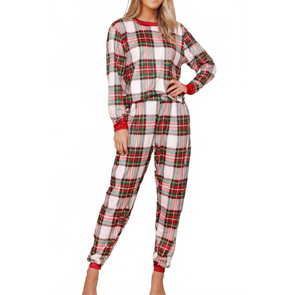 NEW LIAM & COMPANY lucy plaid christmas pajamas set in red multi